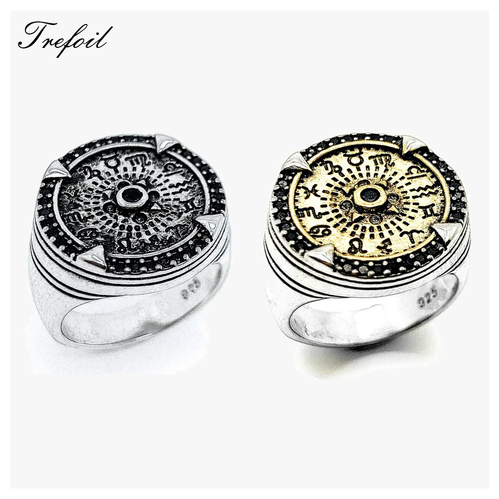Anello Elementi Della Natura 925 Sterling Silver Golden New Fine Jewelry Europe Vintage Bijoux Constellation Gift For Women Men