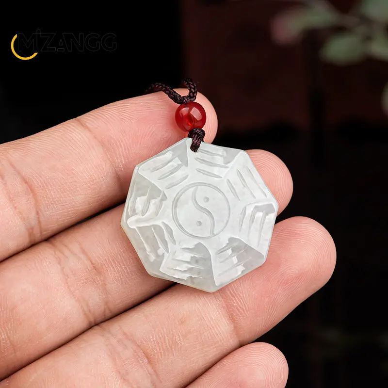 Giadeite Naturale Intagliata A Mano A Goods Five Elements Otto Trigram Ciondolo Ice Kind Jade Jade Ciondolo Da Uomo E Da Donna
