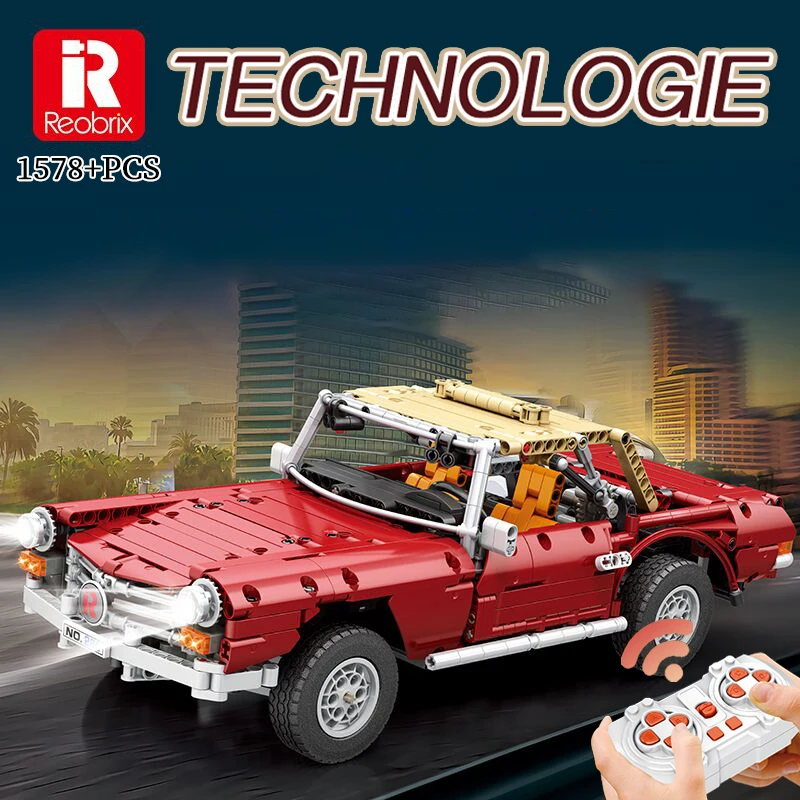 Reobrix 1578Pcs City Technologle Classic Vintage 280Sl Rc Roadster Building Blocks Telecomando Auto Sportiva Moc Assemblare Giocattoli
