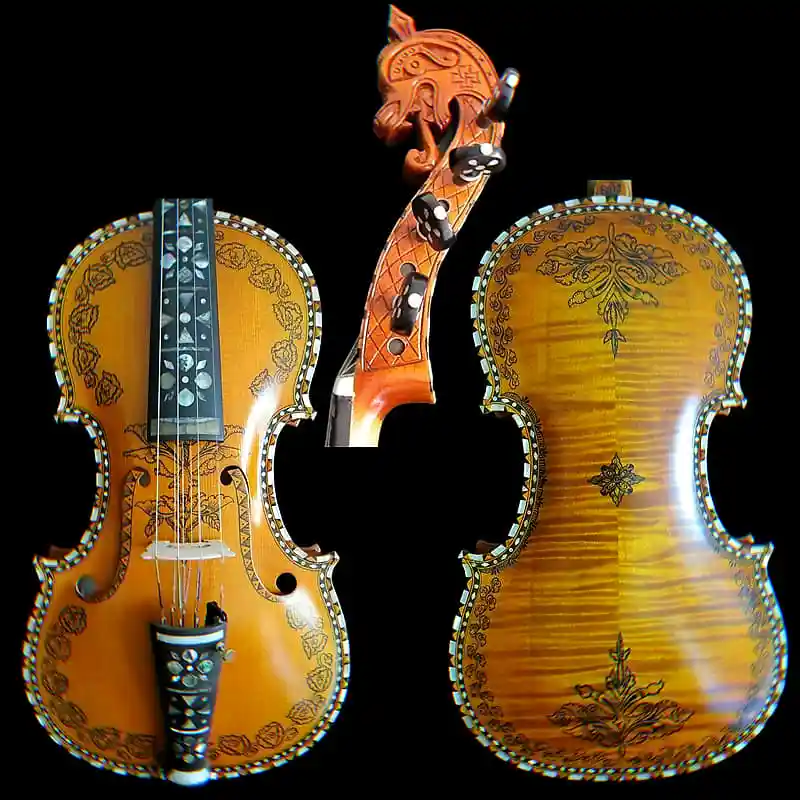 Intarsio E Drawin Violino Hardanger Fiddle Norvegese Violino 4/4 Violino (4*4) #11145