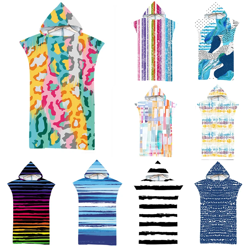 Personalizzabile Adult Kid Render Pattern Microfibra Quick Dry Hooded Wind And Sun Protection Telo Mare Accappatoio Da Piscina Poncho Da Surf