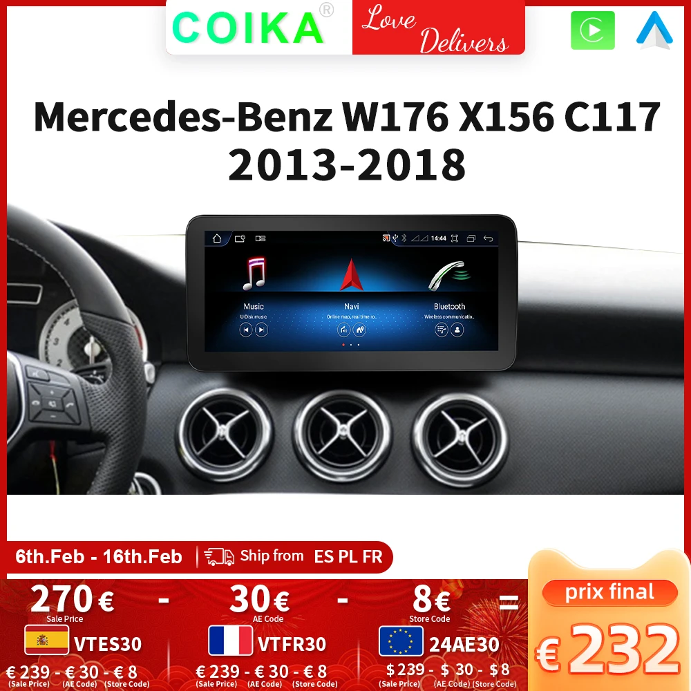 Wireless Carplay Android Touch Screen Monitor Per Auto Per Mercedes-Benz A Cla Gla W176 W117 X156 Bt Gps Navi Wifi Sim 8 + 128Gb Radio