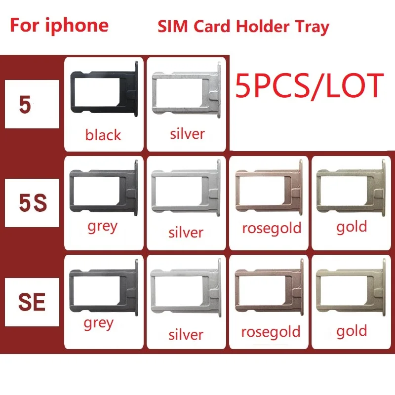 Vassoio Porta Sim Card Da Alideao-5 Pezzi Per Iphone 5,5S,5C,Se 2016, Sostituzione Slot Per Sim Card, Presa Porta Vassoio Nano Sim Card