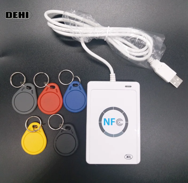 Acr122U Nfc Reader Writer Usb 13.56 Mhz Rfid Smart Card Copier Duplicator + 5 Pz Uid Keyfobs