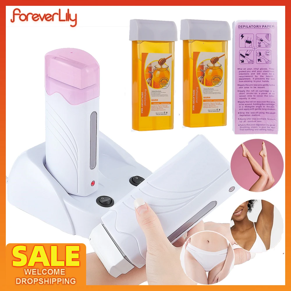 3 In 1 Kit Di Ceretta Per Cera Depilatoria A Doppio Rullo Kit Di Ceretta Per La Depilazione Riscaldatore Per Cera Con Cartuccia Di Cera Epilatore Per 
