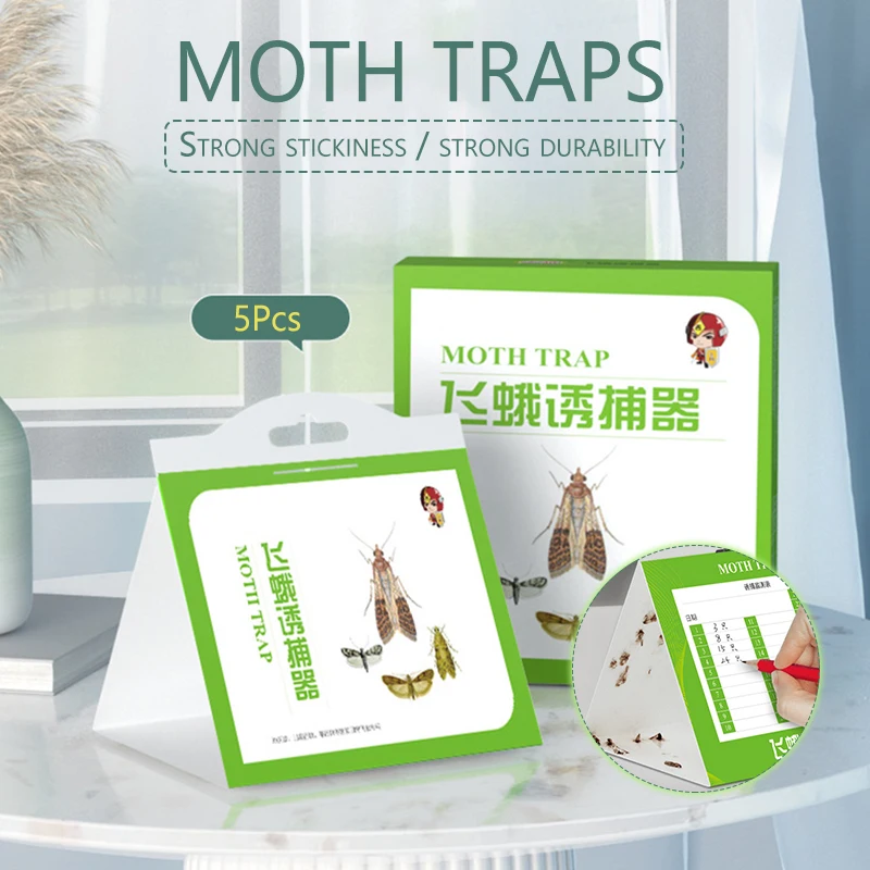 5Pcs Falene Feromone Killer Moth Feromone Trappola Vestiti Dispensa Cibo Colla Appiccicosa Trappola Parassiti Rifiuta Insetti Volanti