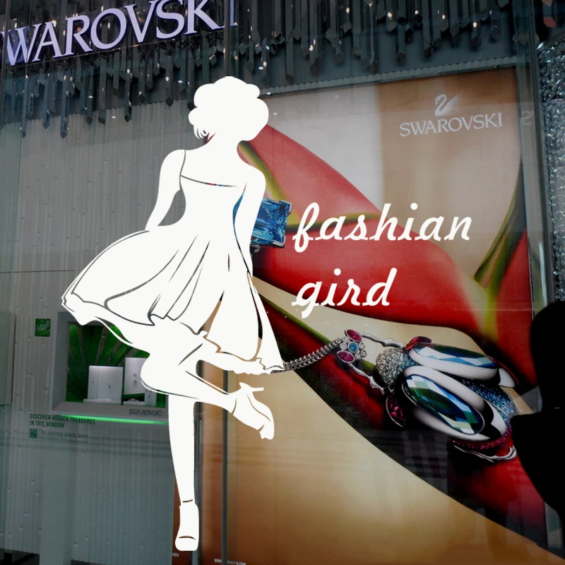 Negozio Di Abbigliamento Sexy Lady Girls Glass Wall Sticker Decorazione Negozio Di Abbigliamento Decalcomania Guardaroba Vetrina Decor Negozio Di Abbi