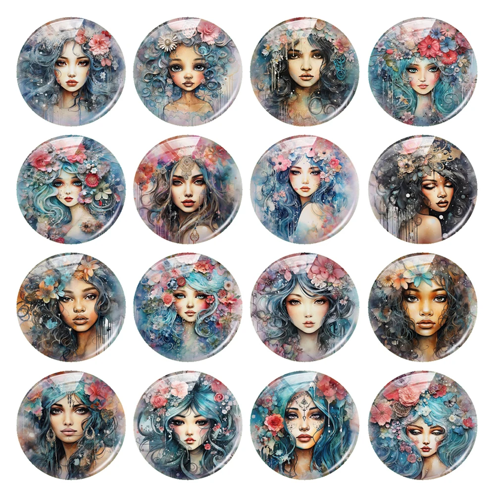 Handmade Beauty Flower Girl Photo Glass Cabochon Flatback Charms Demo Flat Back Cameo Per Accessori Per La Creazione Di Gioielli Fai Da Te