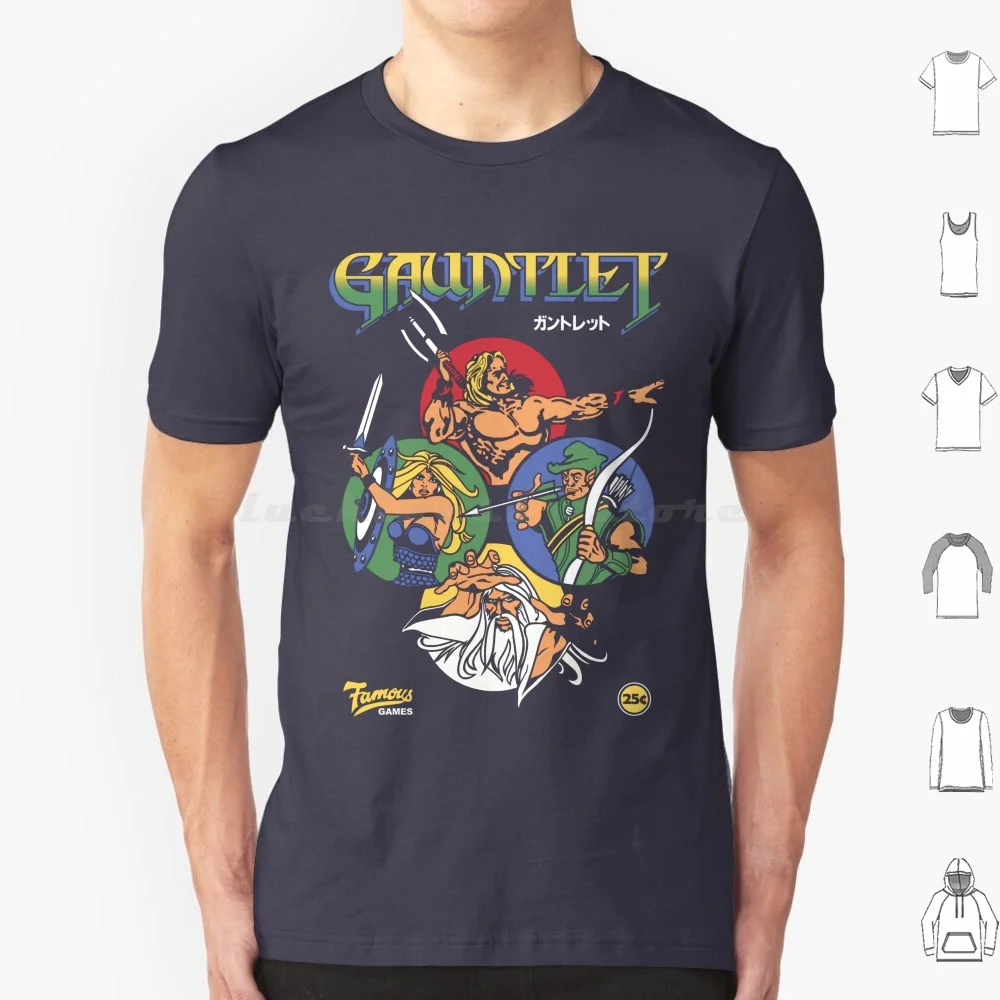 Gauntlet Retro Vintage Arcade Gaming T Shirt 6Xl Cotton Cool Tee Gauntlet Thyra Questor Arcadian Midway Vector Marquee Side Art