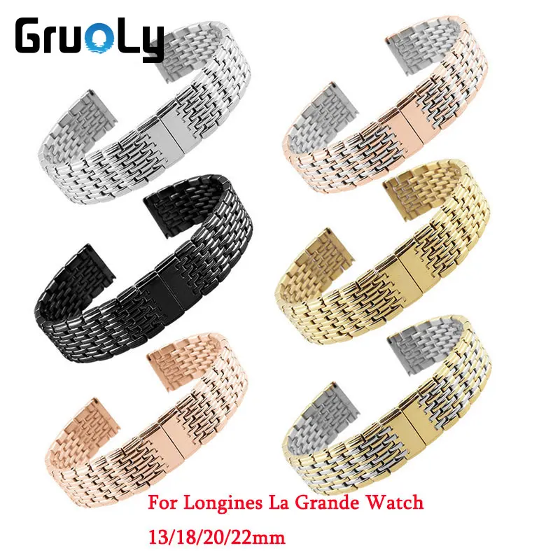 Cinturino Solido In Acciaio Inossidabile Per Longines La Grande Bracciale 13Mm 18Mm 20Mm 22Mm Cinturino Da Polso Universale Cinturino Fibbia A Farfall
