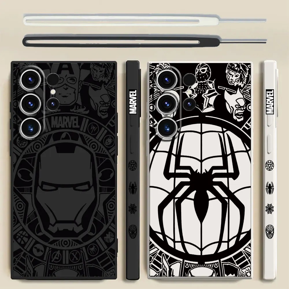 Custodia Per Samsung Galaxy S23 S24 Ultra S20 S21 Plus S22 Ultra S20 Fe Antiurto Marvel Iron Man Spiderman Square Liquid Cover