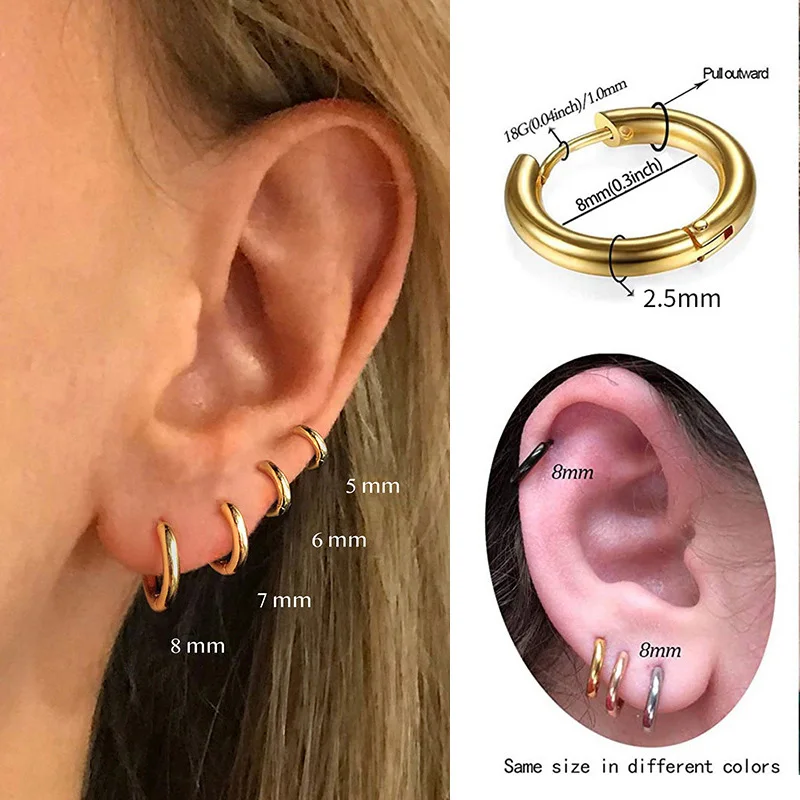 2 Pezzi Orecchini A Cerchio Lucidi Minimi Orecchini Color Oro Piccoli Orecchini Di Cartilagine Accessorio Penetrante Trendy Piccoli Huggie Cerchi Femm