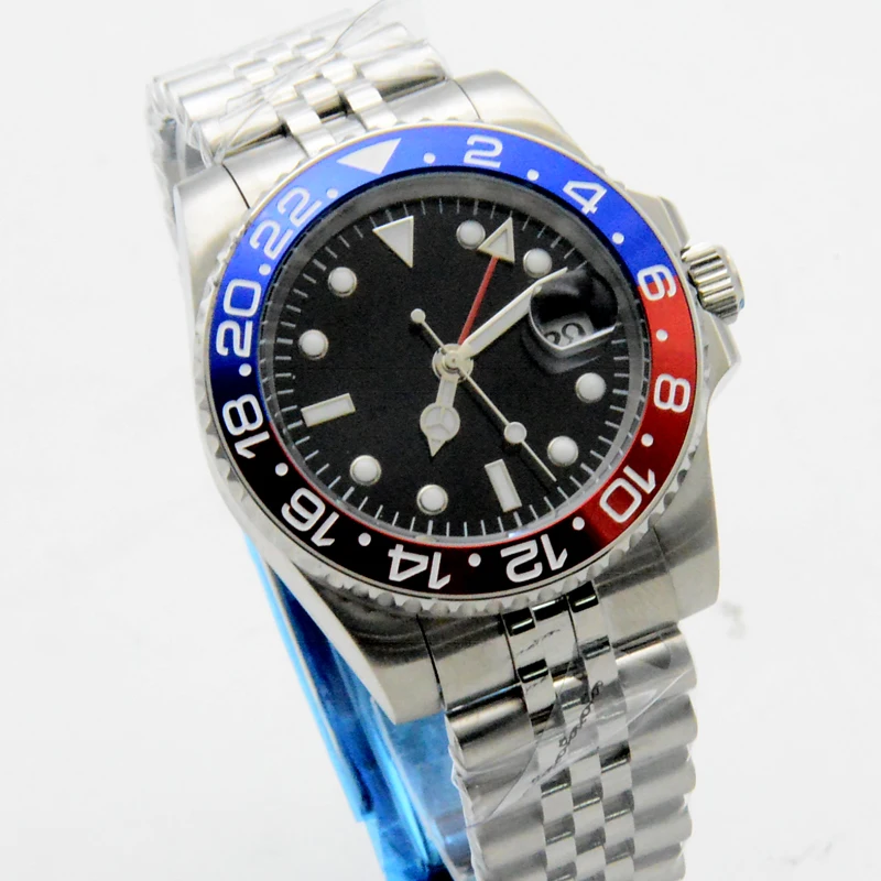 40Mm Quadrante Nero Data Luminosa Castone Coke Gmt Orologio Automatico Orologio Da Uomo Cinturino Meccanico Giubileo