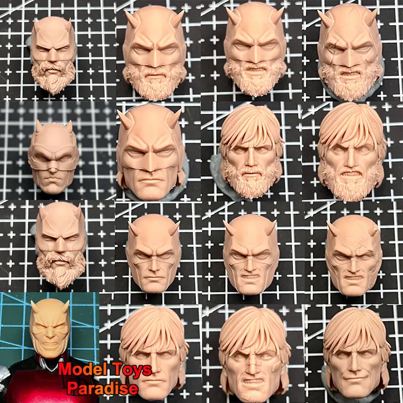 Non Verniciato 1/12 Uomini Soldato Daredevil Head Sculpt Matt Murdock Super Hero White Model Head Carving Fit 6 ''Action Figure Body