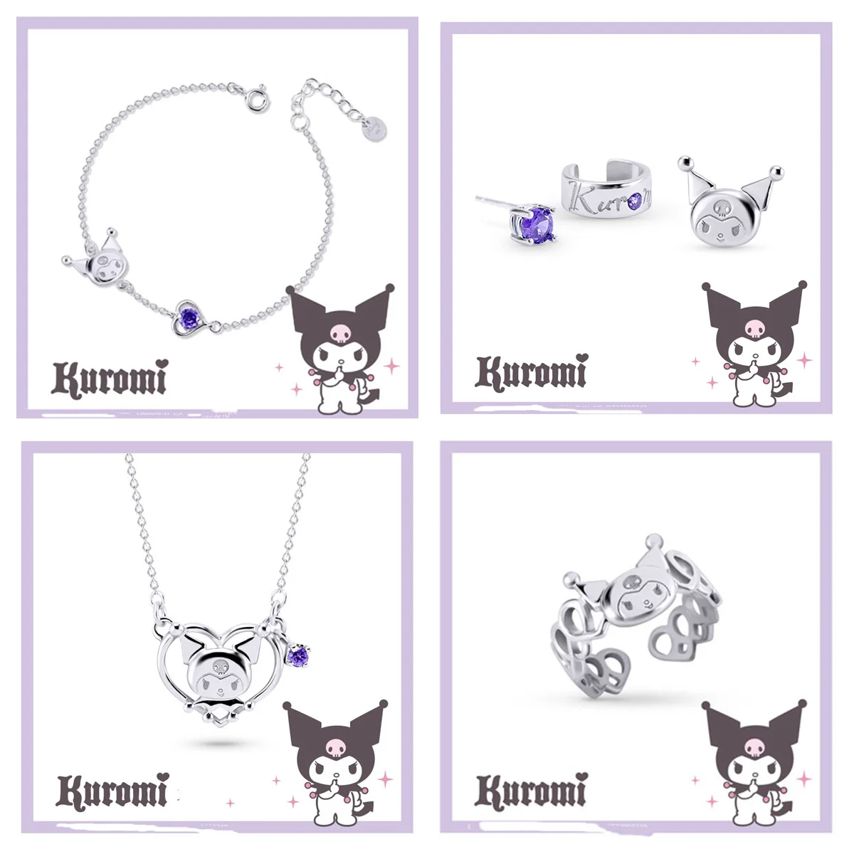 Sanrio Y2K Accessori Kuromi Collana Bracciale Anello Orecchini Set Hello Kity Collana Kawaii Productos Cose Carine Per Ragazze