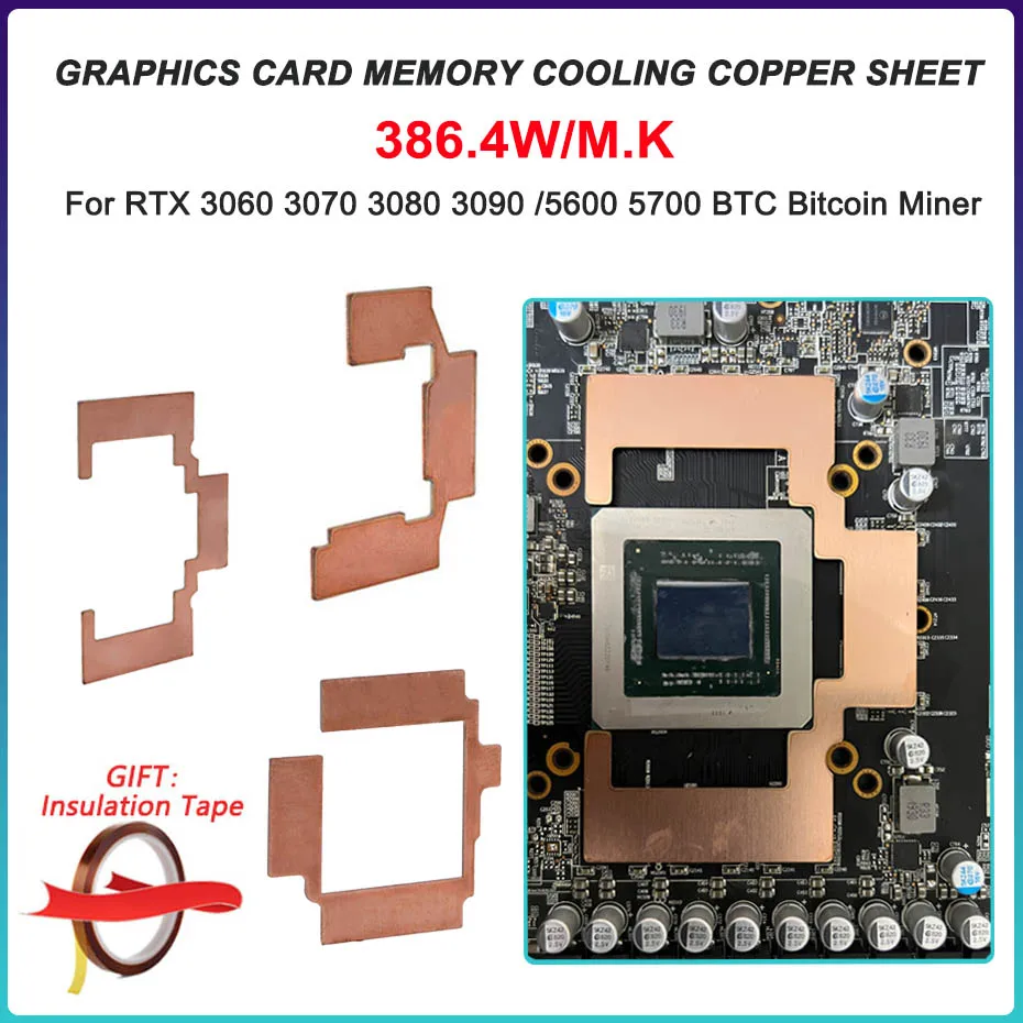 Gpu Ram Dissipatore Di Calore In Rame Per Radiatore Memory Miner Btc Rtx 3060 3070 3080 3090 5600 5700 Gpu Thermal Pad Cooling 15-40 Degre