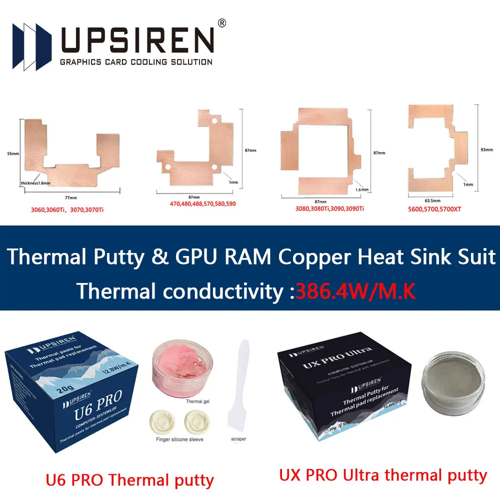 Upsiren Gpu Ram Dissipatore Di Calore In Rame Per Radiatore Memory Miner Rtx 3060 3070 3080 3090 / 5600 5700 Gpu Pad Termico Da 15-40 Gradi