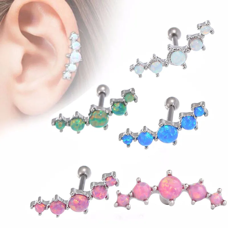 Commercio All'Ingrosso 1 Pc Vintage Opal Orecchino Piercing Anello 5 Shinning Opal Pietra Tunnel Spina Di Orecchio Opale Orecchio Osso Chiodo Nuovo An
