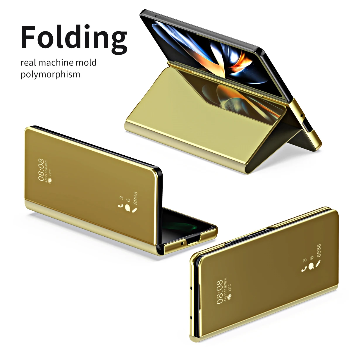 Placcatura Specchio Copertura In Pelle Per Samsung Z Fold 3 Z Fold 2 Smart Window Phone Case Per Samsung Z Fold 5 Fold 4 Flip-Free Risposta