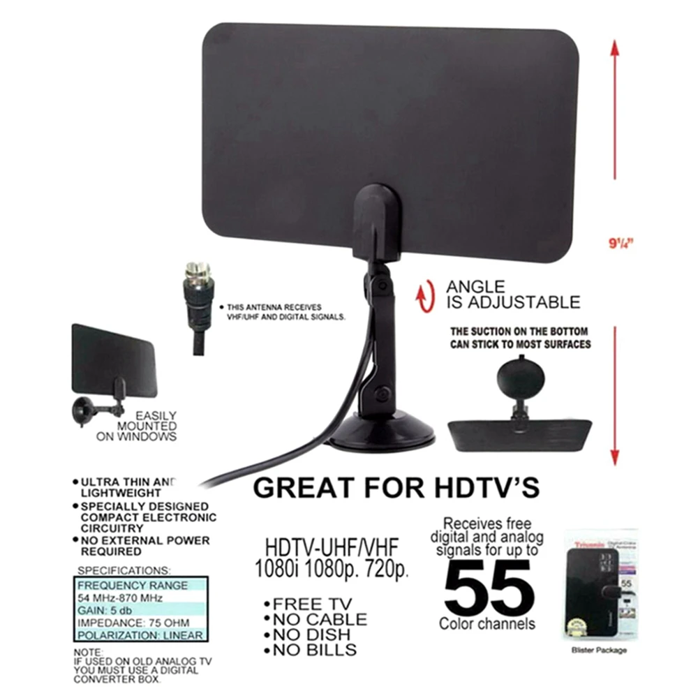 Antenna Tv Digitale Gratuita Per Interni Antenna Tv Hdtv Antenna Radio Tv Surf Hd Tv Fox Vhf Uhf Dvb-T2 Antenne Interne Analogiche Amplificatore