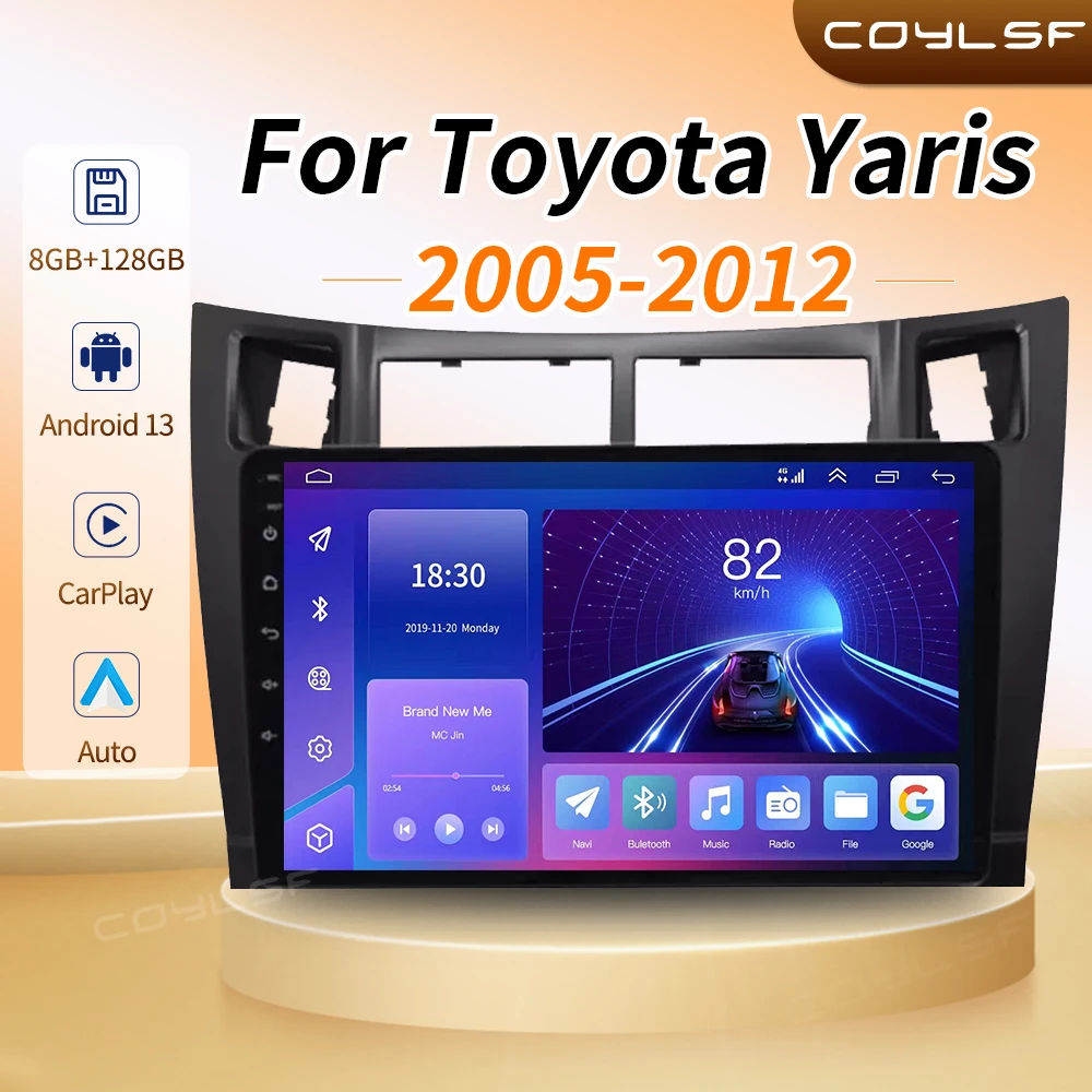 2Din 8G 128G Android 13 Autoradio Multimediaspeler Carplay Auto Gps Navigatie Geen Per Toyota Yaris Xp90 2007 2005 -2012