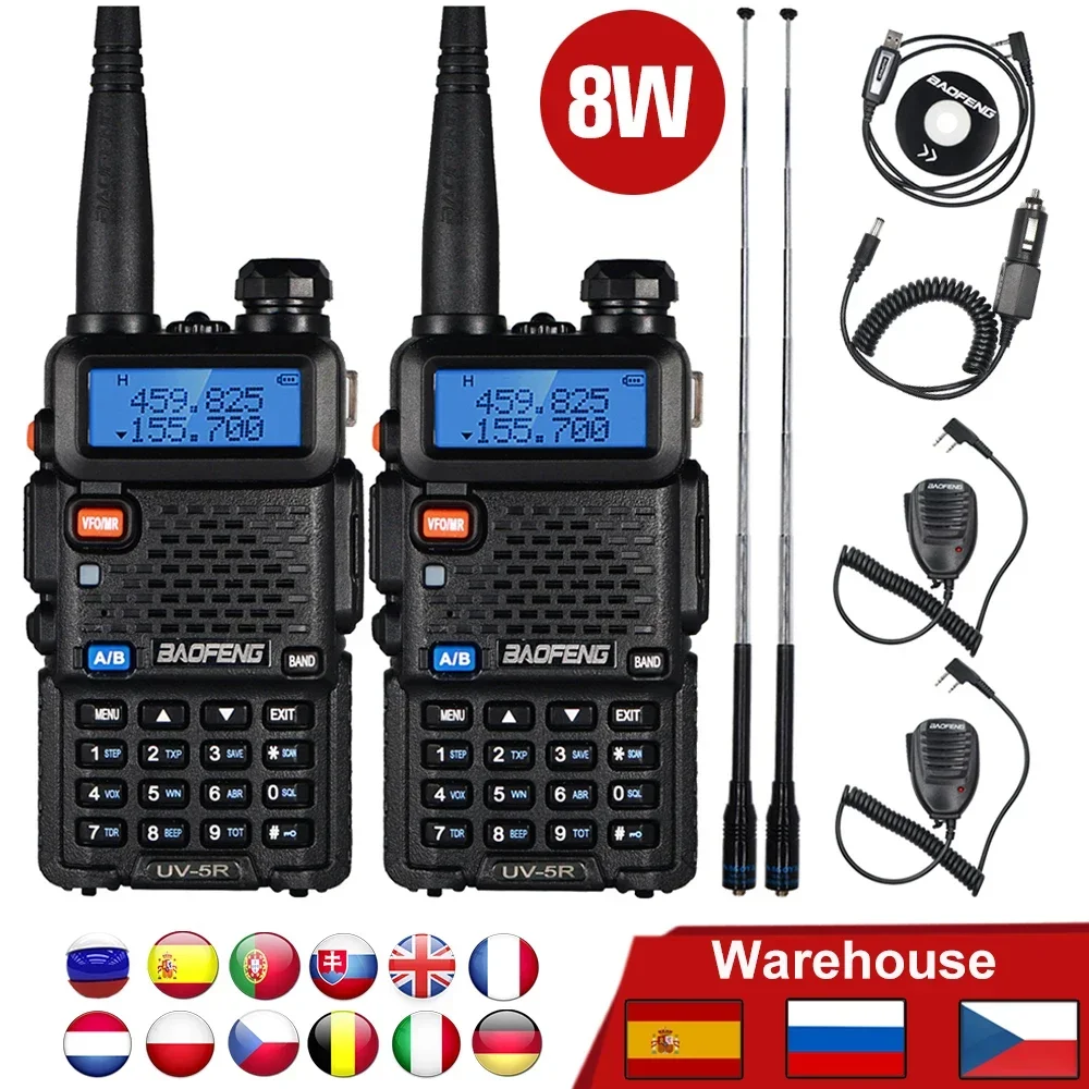 2 Pz Baofeng Walkie Talkie Uv5R 8W 10Km Radio Bidirezionale Uv-5R Dual Band High Power Ham Radio Ricetrasmettitore Fm Radio Fm Walky