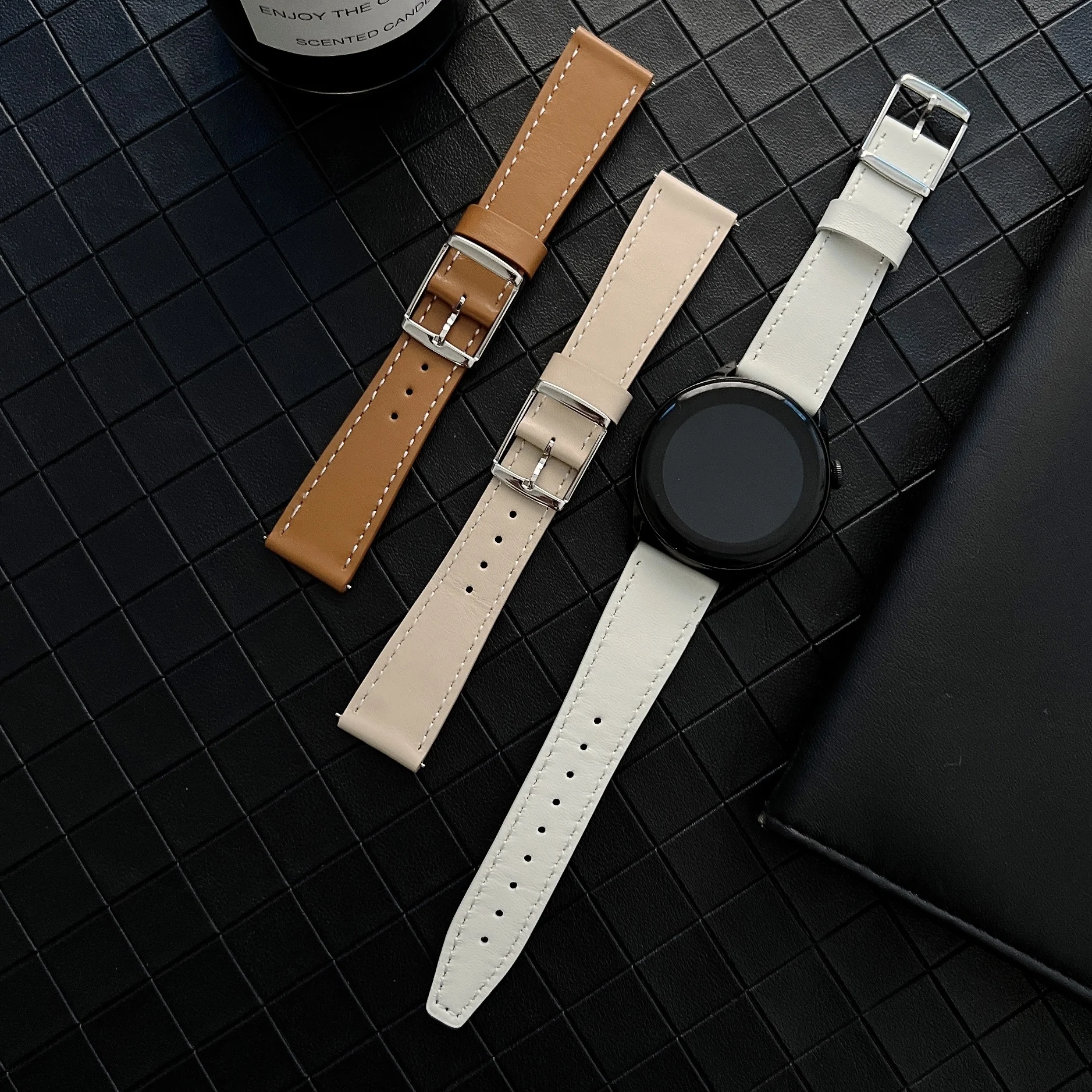 Leather Strap For Samsung Galaxy Watch 3 45Mm Huawei Watch 3 Pro/Gt 46Mm Fashion Single Ring Bracelet Strap For Amazfit Gtr 47Mm