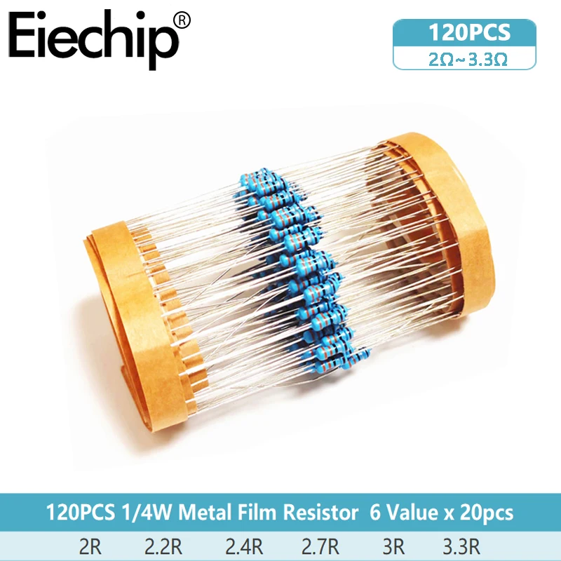 Set Di Resistori 1/4W Kit Elettronico Fai-Da-Te, Resistori A Pellicola Metallica 0.25W Set Resistore Di Riparazione Airbag Auto 2 Ohm 2.2 Ohm 2.4 Ohm 