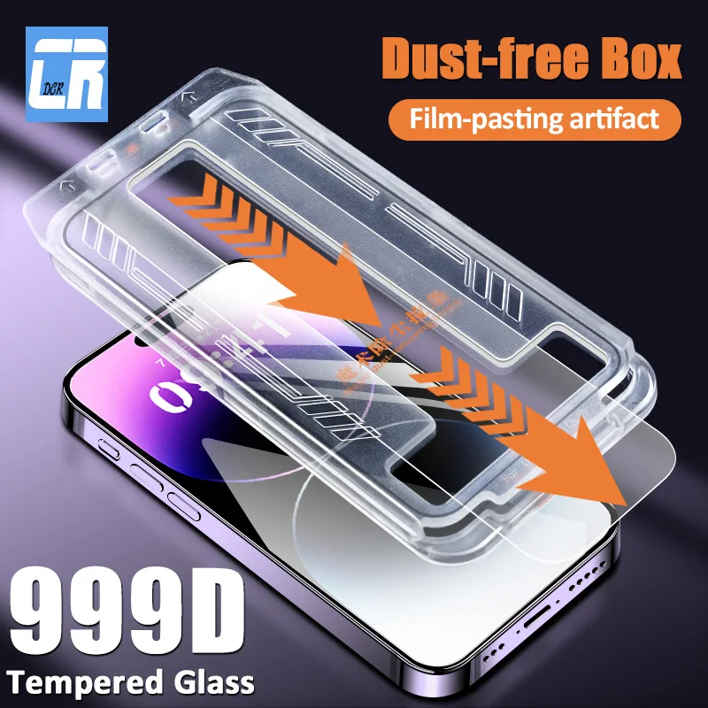 999D Dust Free Box Vetro Temperato Per Iphone15 14 13 12 Pro Max Plus Delivery Mount Aids Pellicola Protettiva Per Schermo A Copertura Totale Premium