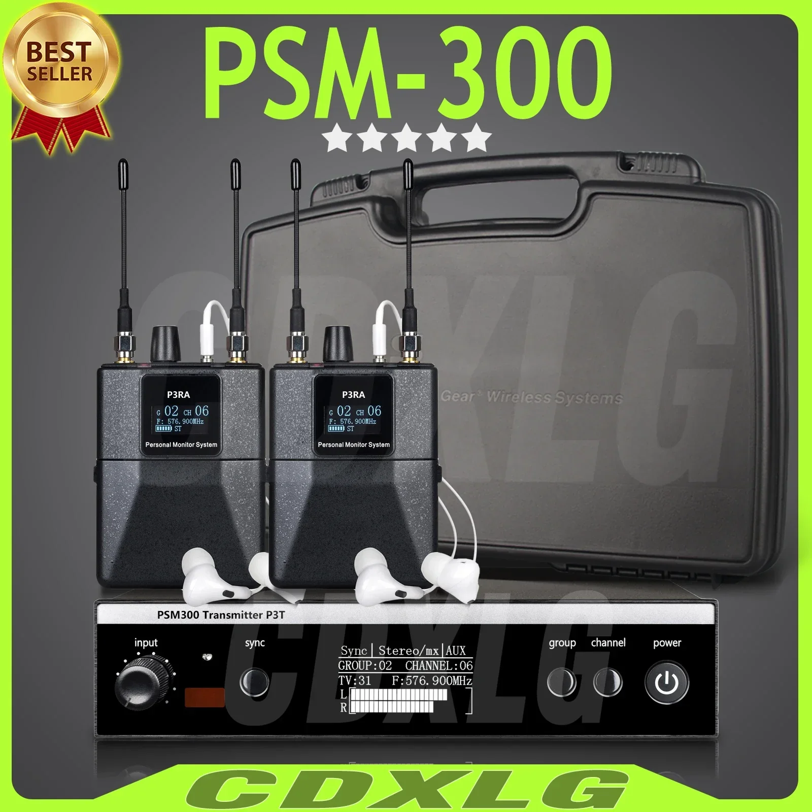 Cdxlg Psm300 Stereo Wireless Uhf Sistema Di Monitoraggio In-Ear Per Bande 500Mhz 100Mw 24-Bit Digital Dsp Processor Audio