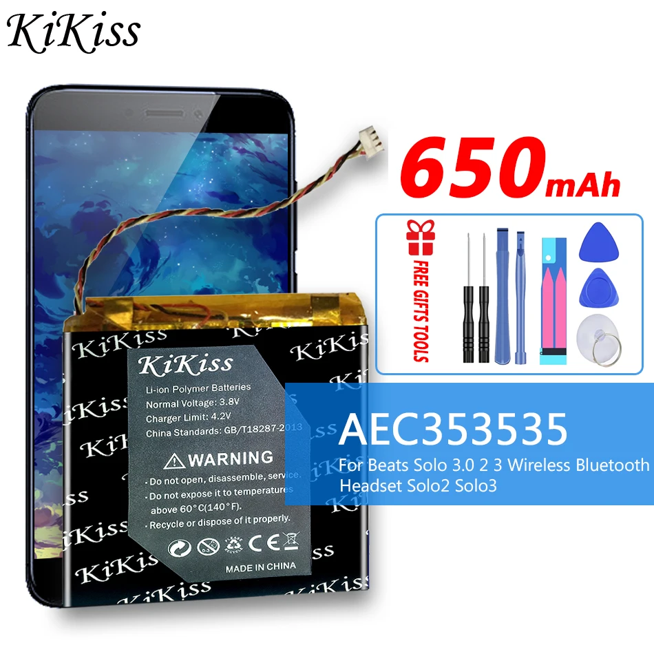 Batteria Kikiss 353535 650Mah Aec353535 Per Beats Solo 2.0 Beats Solo 3.0 Altoparlante Bluetooth Solo 2 Solo 3 Solo2 Solo3 Batteria