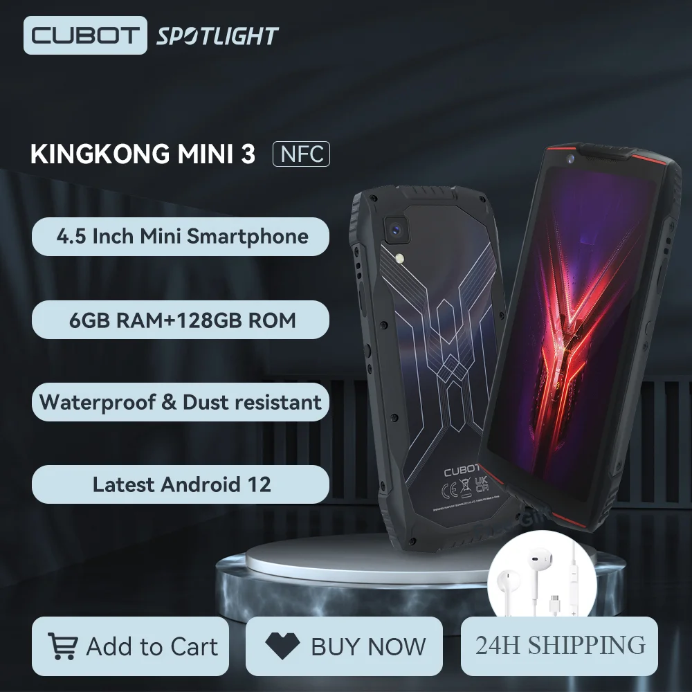 Cubot Kingkong Mini 3, Mini Smartphone Android Da 4,5 Pollici, Helio G85, Octa-Core, 6Gb Ram, 128Gb Rom, Rugged Smartphone, Nfc, Dual Sim, Telefonini 