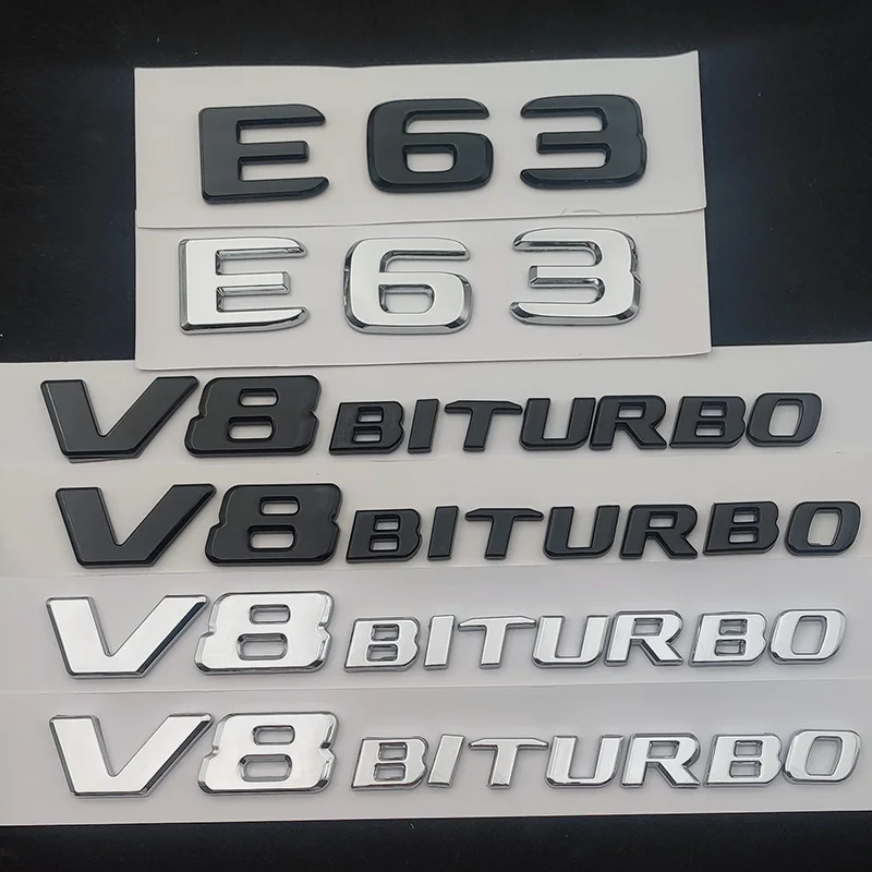 Abs 3D Lettere Cromate Nere Per Auto Mercedes E63 Amg W212 W213 Parafango E63 V8 Biturbo Emblema Posteriore Tronco Logo Adesivi Accessori
