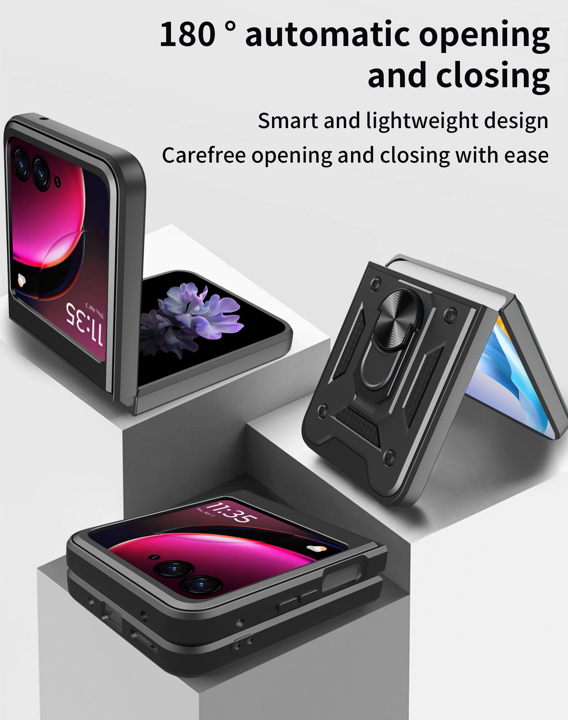 Per Motorola Razr 40 Ultra Armor Car Magnetic 360 ° Ring Holder Custodia Per Telefono Per Moto Razr40 Push Pull Lens Protect Shock Cover