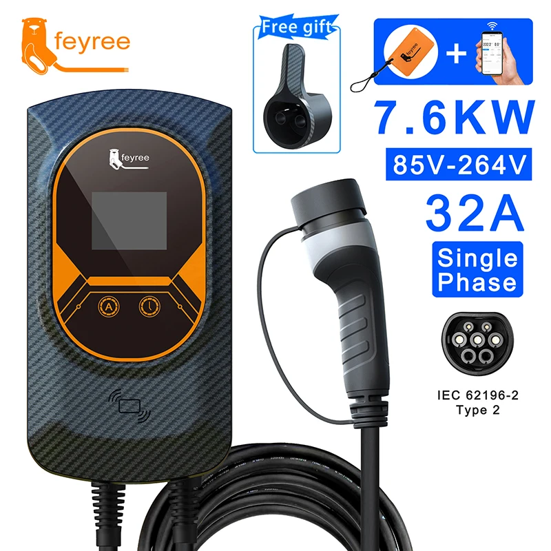 Evse Wallbox 7.6Kw 32A Ev Caricabatteria Da Auto Wallmount Stazione Di Ricarica Per Veicoli Elettrici Type2 Cavo Ev Iec62196-2 1 Fase Per Audi Bmw