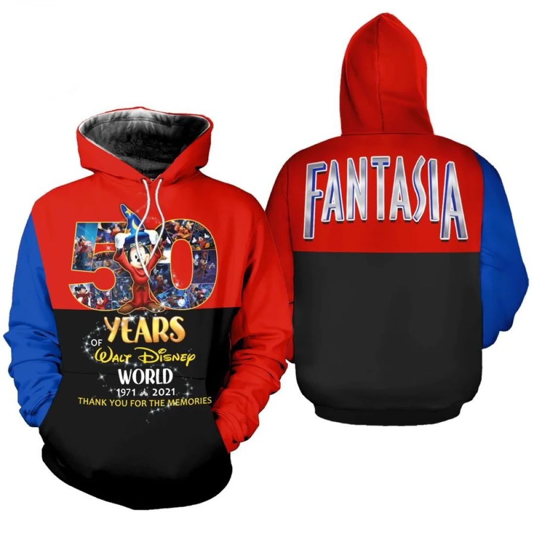 Felpa Con Cappuccio Disney 3D Mickey Fantasia 50Th Anniversary Walt Disney World Felpa Con Cappuccio