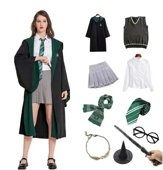 Bambini Adulti Costume Di Halloween Hermione Granger Costume Slytherin Mantello Uniforme Scolastica Vestiti Maic Robe Party Cosplay