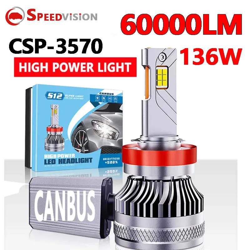 H7 Led Canbus Faro Per Auto H1 H4 H8 Hb3 H11 9005 Hb3 9006 Hb4 9004 9007 9008 Lampadina A Led Lampada Turbo 60000Lm Per Auto 6000K 12V 136W