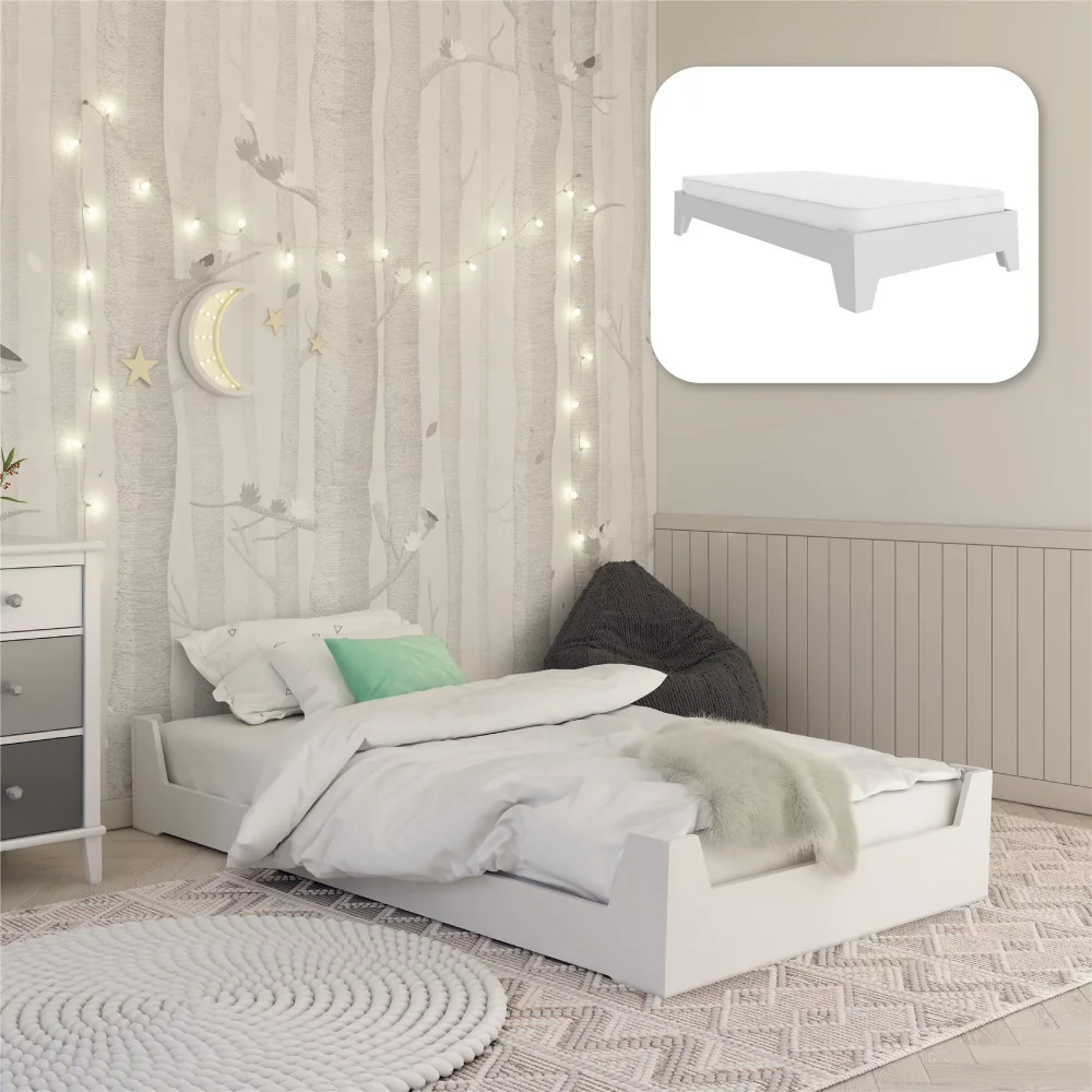 Little Seeds Alessi Kids Letto Da Pavimento Reversibile Montessori Con 2 Altezze, Letto Matrimoniale, Bianco Per Bambini