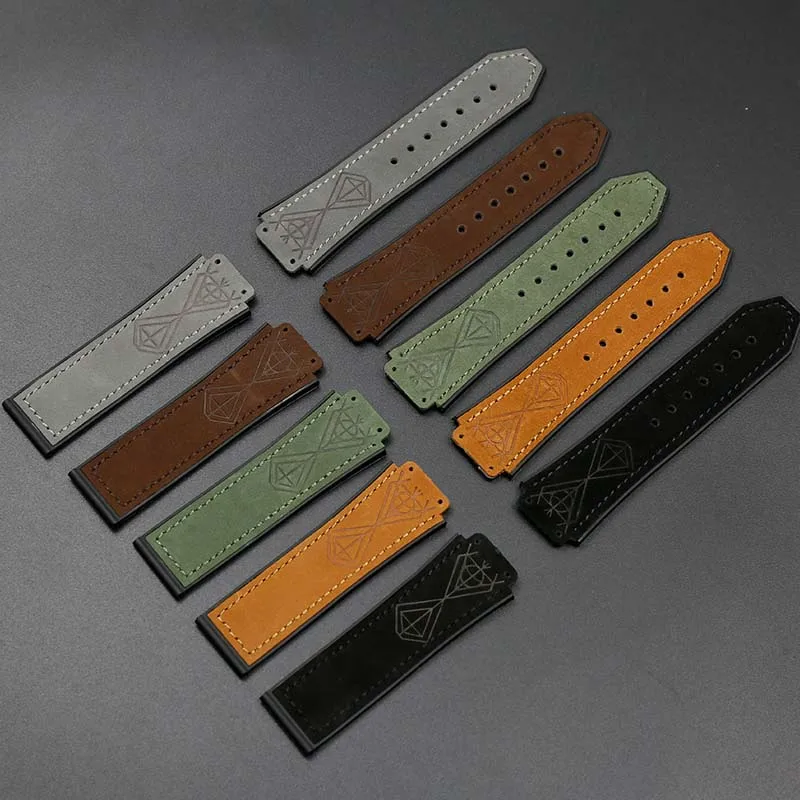 Pelle Di Cavallo Pazzo Con Cinturino In Gomma Siliconica Per Hublot 25X19Mmhublot Big Bang Strap