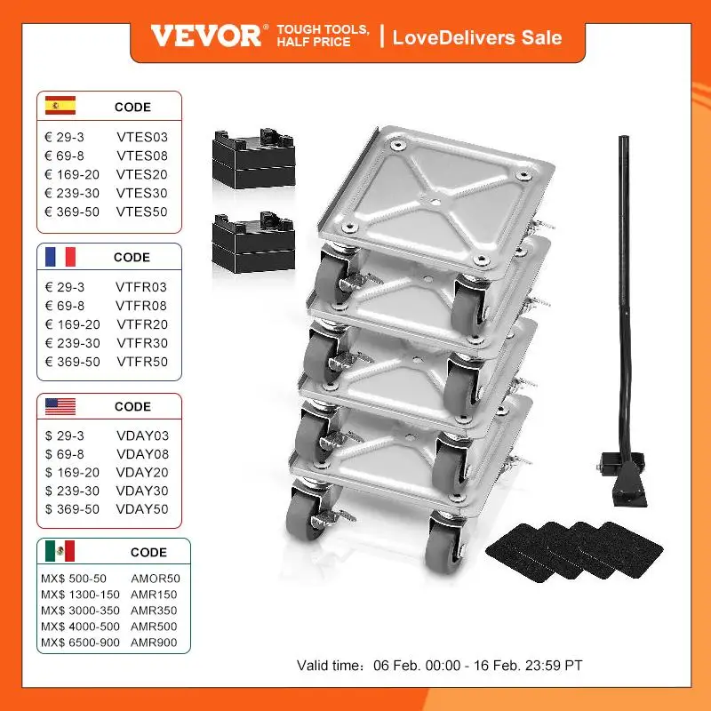 Vevor 4Pcs 360 ° Rotazione Macchinari Industriali Mover Pallet Trolley Mobili Pesanti Movers Dolly Per Il Trasporto Di Merci Magazzino