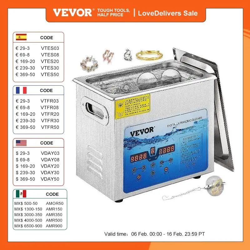 Vevor 3L 6L 10L 15L Pulitore Ad Ultrasuoni Mini Lavatrici Portatili 36-40Khz Lavastoviglie A Frequenza Regolabile Elettrodomestico