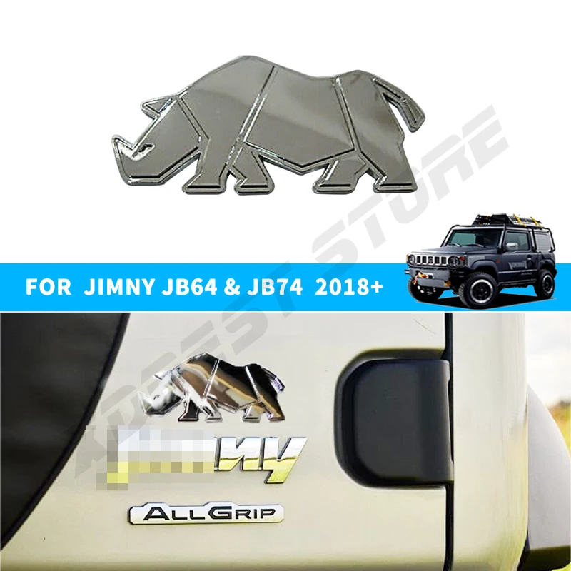 Per Suzuki Jimny Rhino Rhinoceros Grille Badge Car Body Emblem 3D Abs Chrome Tail Sticker Jb43 Jb23 Jb64 Jb74 Jb31 Jb33