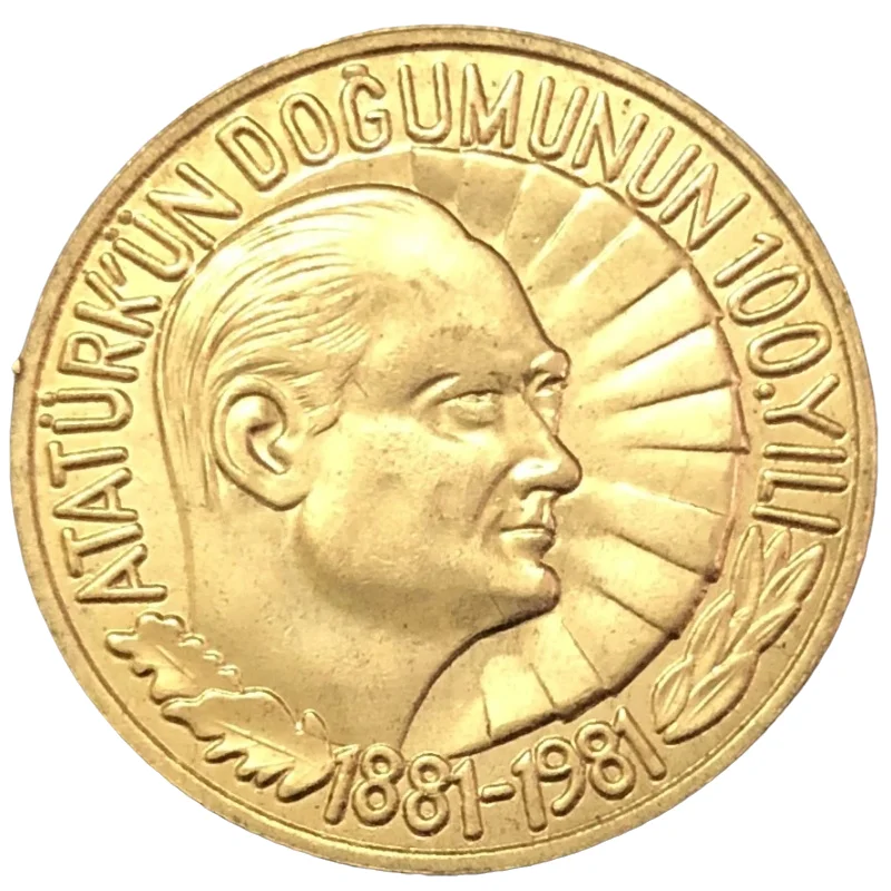 1981 Turchia 1 Lira 22 K Placcato Oro Moneta Copia Esatta