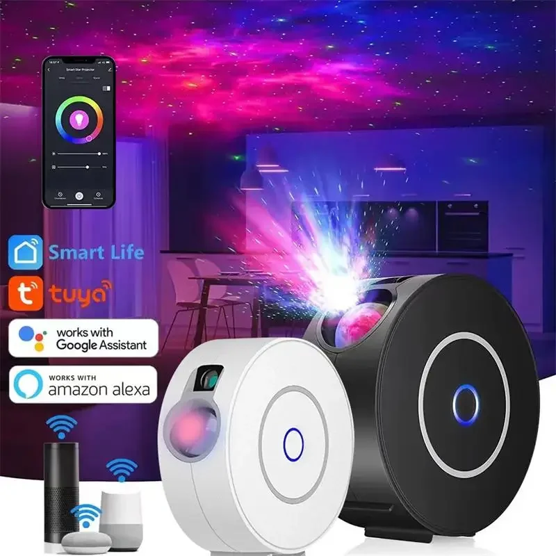 Tuya Smart Star Projector Waving Led Colorful Home Atmosphere Light Controllo Wireless Alexa Wifi Laser Starry Sky Projector