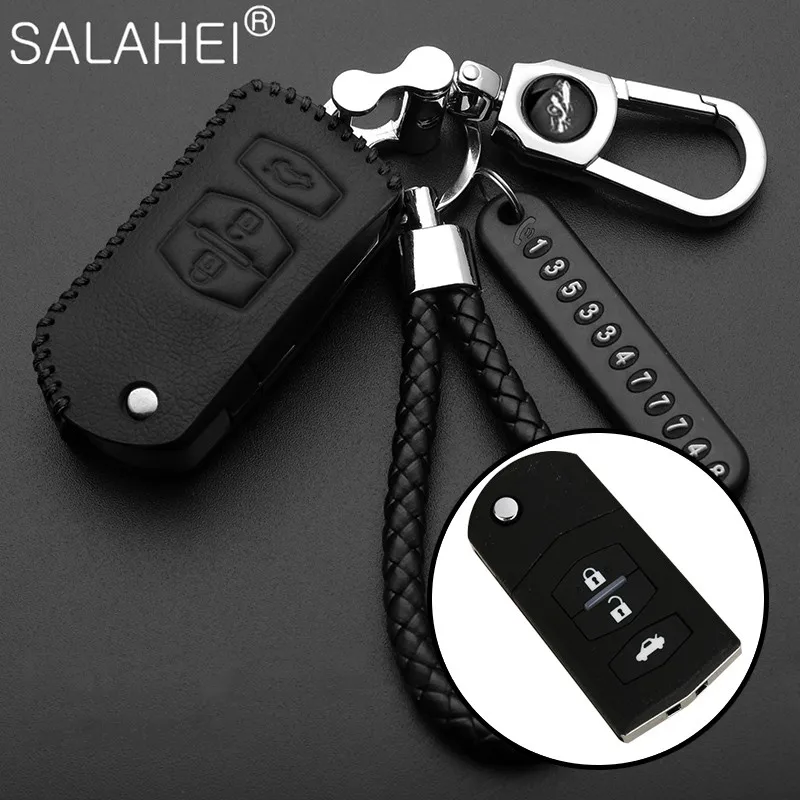 Protettore Della Copertura Della Cassa Chiave A Distanza Dell'Automobile Di Cuoio Luminoso Cucito A Mano Usato Per Mazda 2 3 5 6 Rx8 Mx5 Accessori Dec
