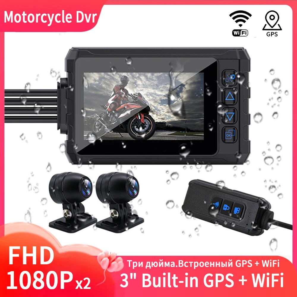 Wifi Moto Dvr Full Hd Vista Posteriore Anteriore 1080P + 1080P Dash Cam Impermeabile Gps Moto Recorder Camera Logger Box