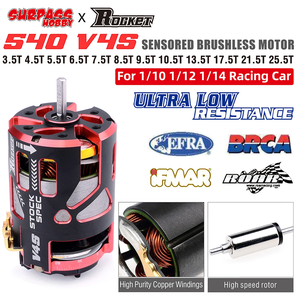Surpasshobby Rocket 540 V4S Motore Brushless Sensored Per 1/10 1/12 1/14 Rc Drift Racing Car F1 Buggy