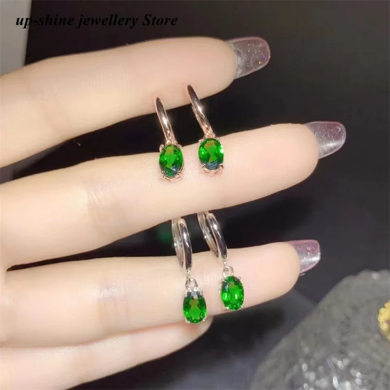Nuovi Orecchini In Vero Argento Sterling 925 Naturale Diopside, Realizzati, Accessori Da Sposa, Personalizzabili.