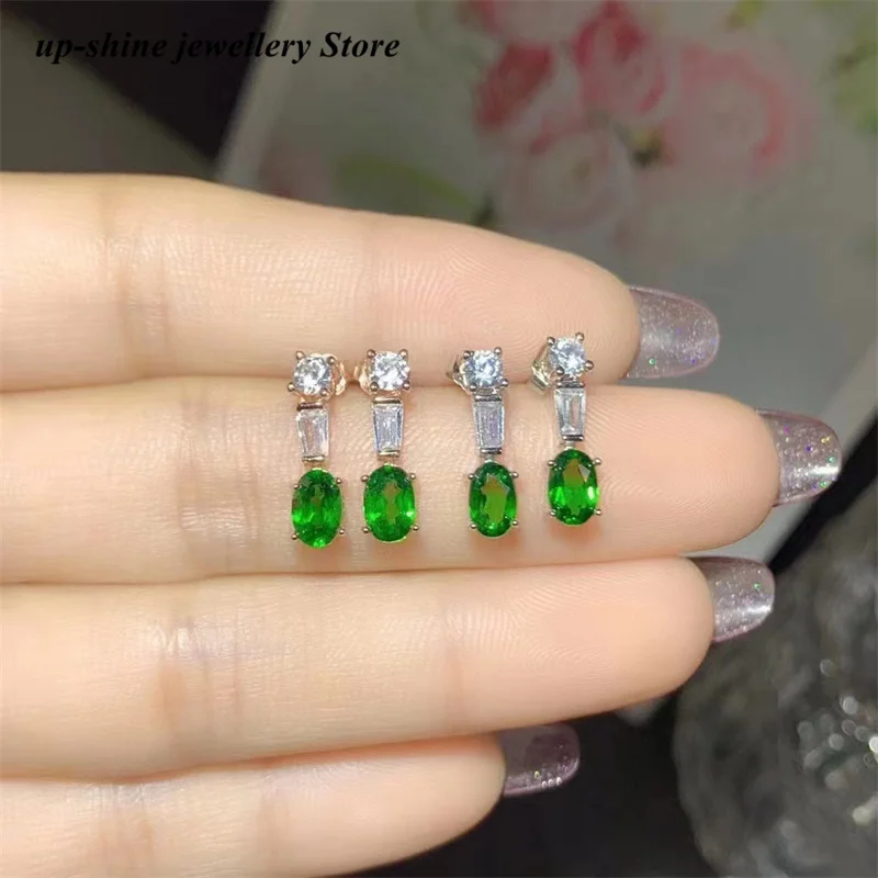 Nuovi Orecchini In Vero Argento Sterling 925 Naturale Diopside, Realizzati, Accessori Da Sposa, Personalizzabili.